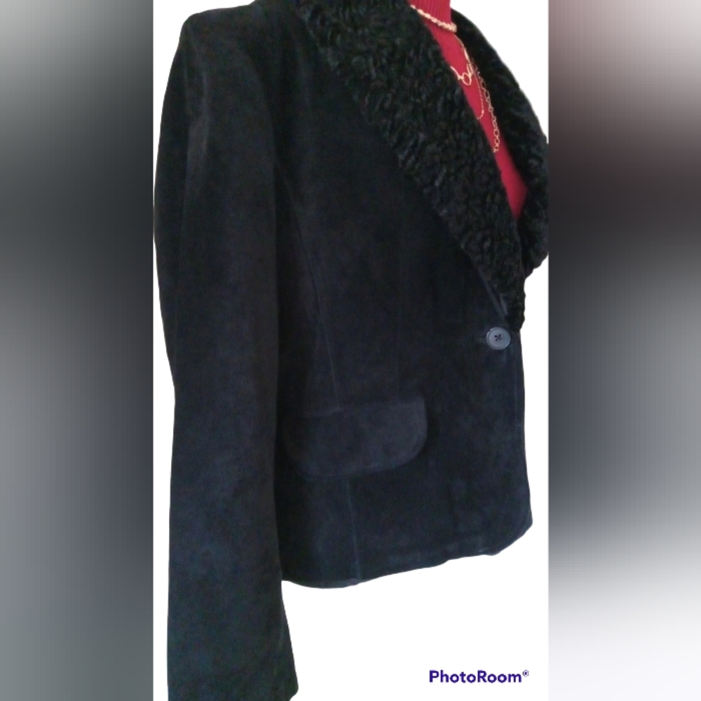 Valerie Steve's Blk Leather Suede Blazer Jacket size L - Picture 8 of 13
